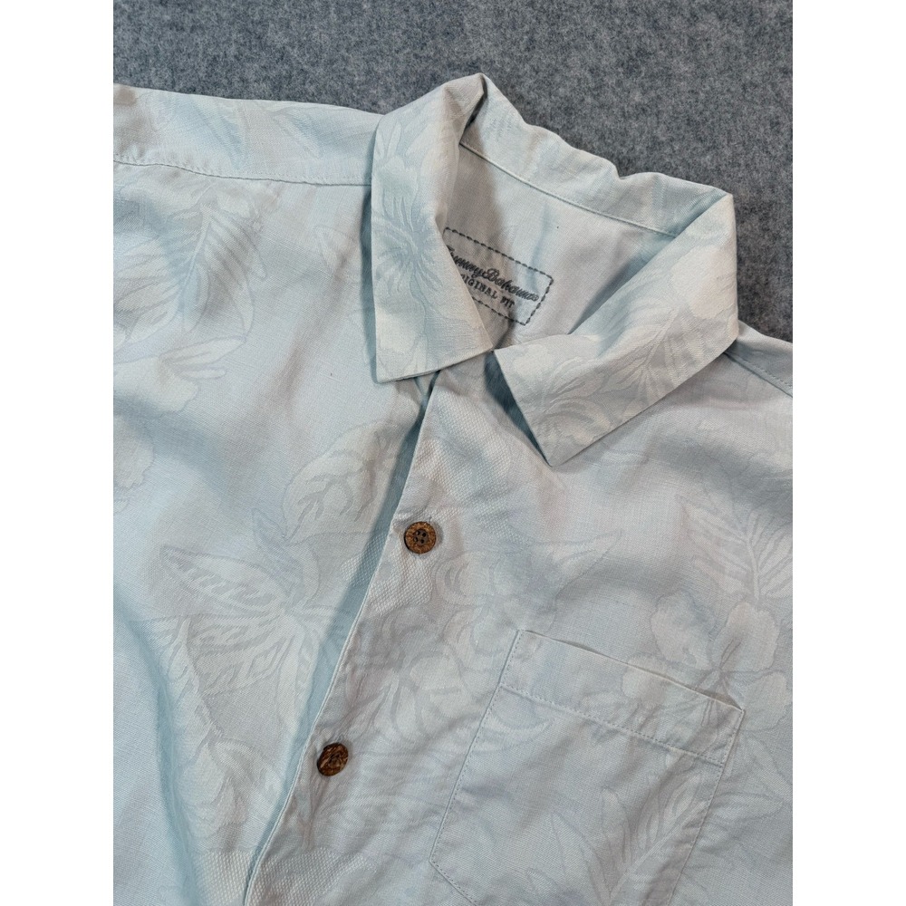 Tommy Bahama‎ Mens M Silk Short Sleeve Button Down Shirt Tropical Floral Blue